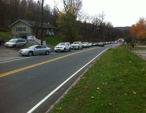 A line about a mile long waiting for gas in Ogdensburg.