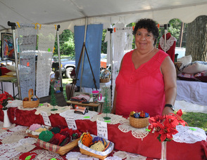 Karen Punch of Wantage with hand-crocheted doilies.