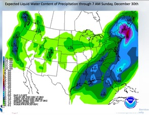 National Weather Service Map, For Precipitation Through Sunday, December 30.