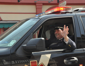 Fredon Mayor and Captain of the Fredon First Aid Squad, Carl Lazzaro, drives one of the vehicles.