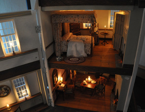The interior of a Betsy Ross Dollhouse Replica on display at the museum, and created by Elmer Tag, of Morris Mini Makers of NJ.