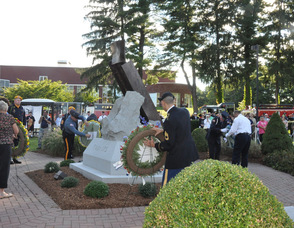 The wreaths are placed at the memorial.