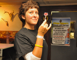 Christina Honthy enjoys a cake pop.