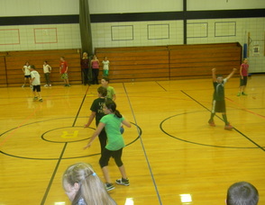 Fifth graders playing Pins