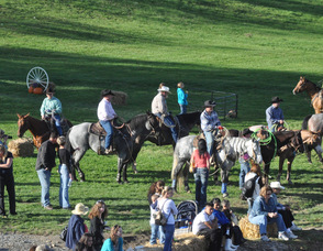 Contestants gathered during calf roping.