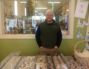 Rob Cadigan of The Pear Tree Pantry, with scones for sale.