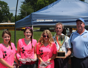 Members of the "Pink Ladies Bug" Team with the trophy.