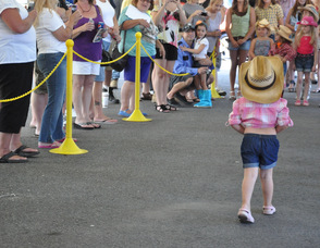 One of the youngest Daisy Dukes heads back towards the other contestants.