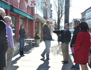 Thomas S. Russo, Jr., Town Manager for the Town of Newton, suggests a spot in front of the Springboard Shoppes.