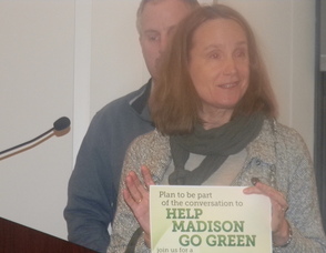 Betsy Uhlman, former chair of Sustainable Madison making a presentation on the Green Forum