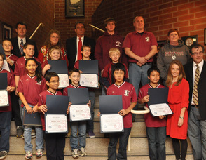 Members of NJAL Soccer Team (4-2), with members of the Newton Town Council, and Mayor Sandra Diglio.