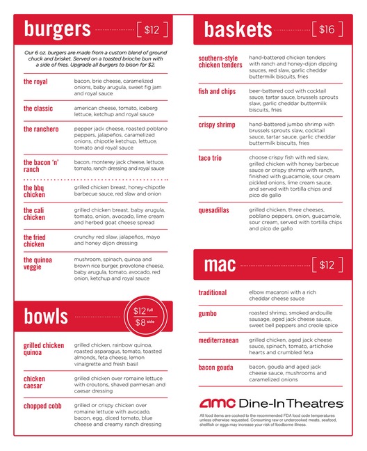 Amc Dine In Menu With Prices