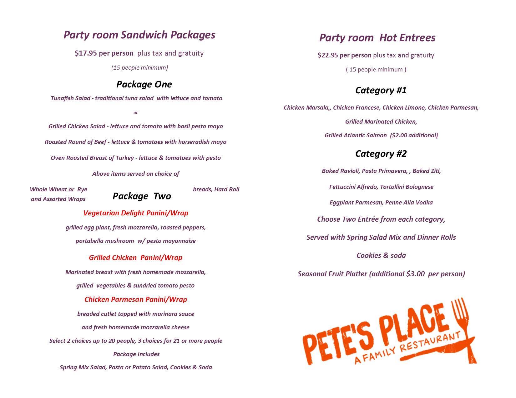 Pete&rsquo;s Place Party Room Open For Catering Needs - News - TAPinto
