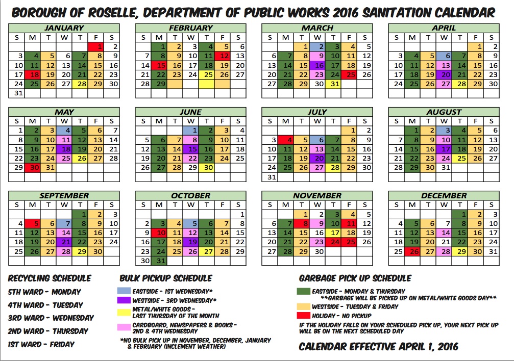 Roselle Public Works Announce Changes to 2016 Garbage Services Schedule