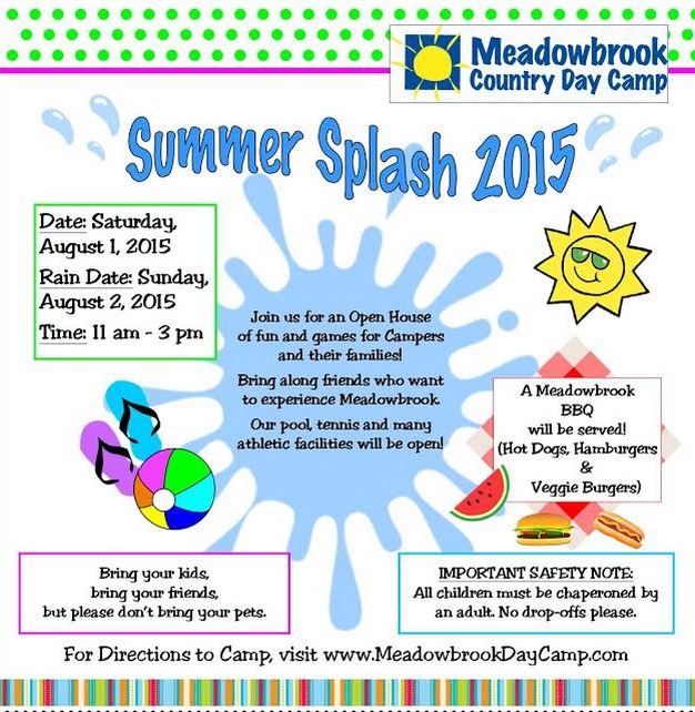 Meadowbrook Country Day Camp to Hold "Summer Splash 2015" Event on