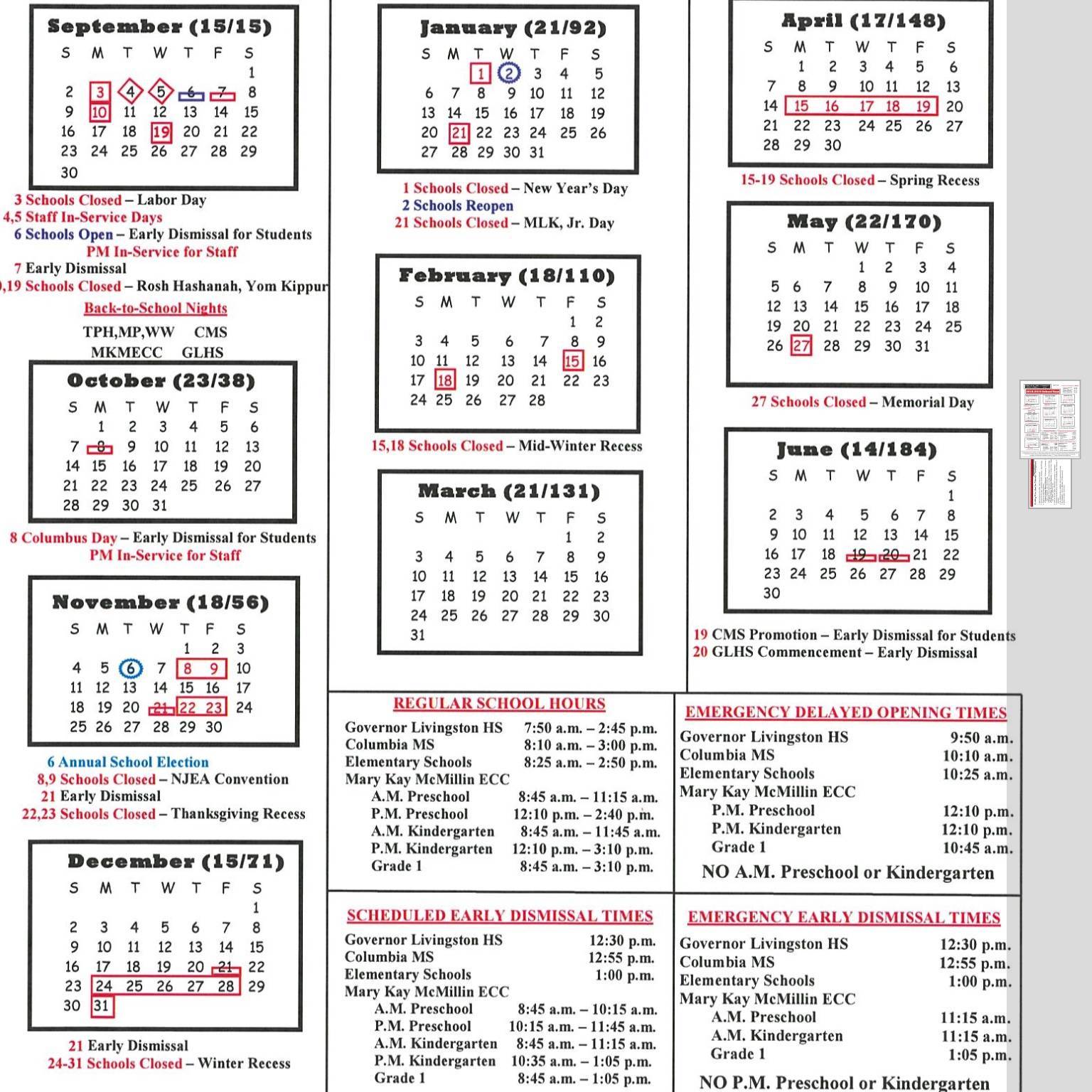 2018-2019 School Calendar Approved by Berkeley Heights School Board |  Mountainside, NJ News TAPinto