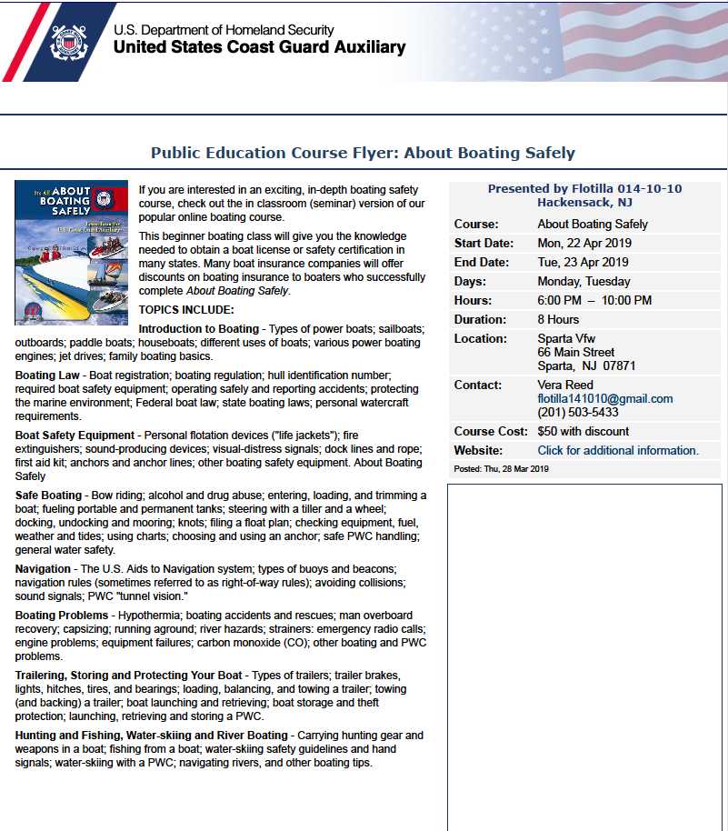 Coast Guard Boating Safety Course at VFW TAPinto