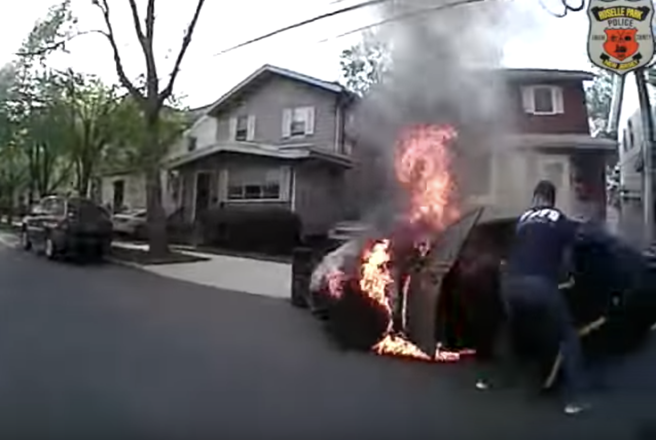 NJ Police Forced to Drag Driver From Burning Vehicle