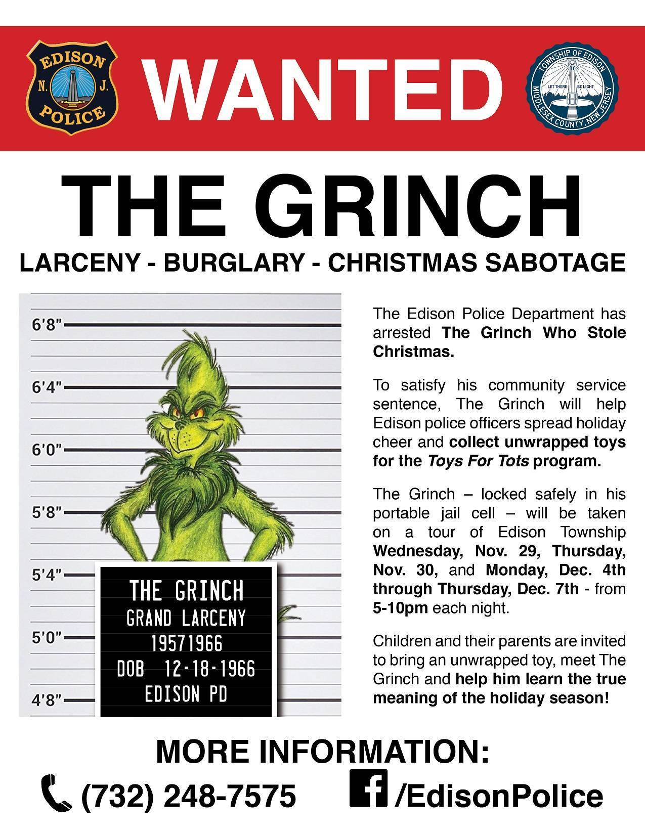Edison Cops Arrest The Grinch Who Will Do Community Service Edison 