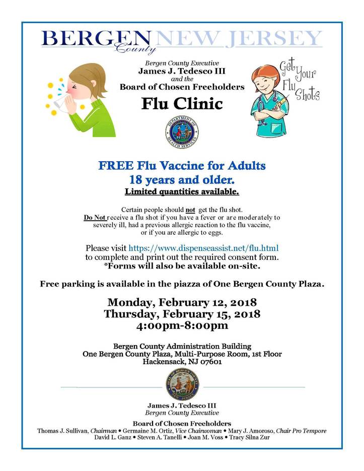 bergen county to provide free flu shots monday and thursday in nj l 8 form