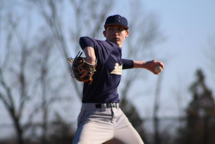 freshman pitcher jack findlay on the mound during bridgewater