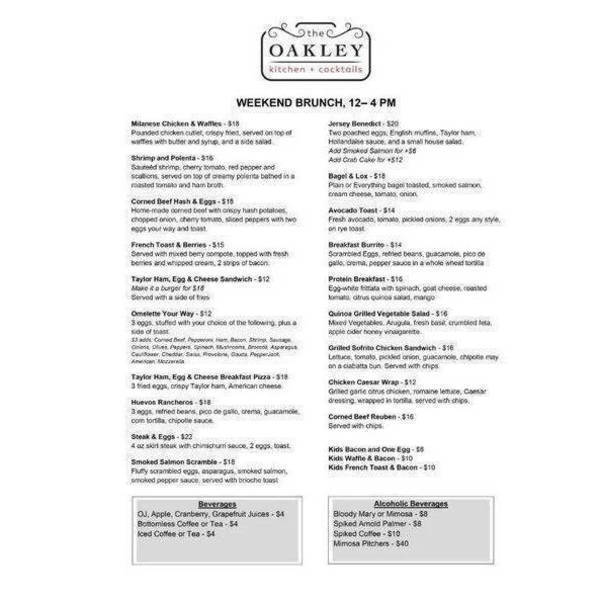 Nutley's Oakley Expands Weekend Brunch Menu for Easter Weekend and